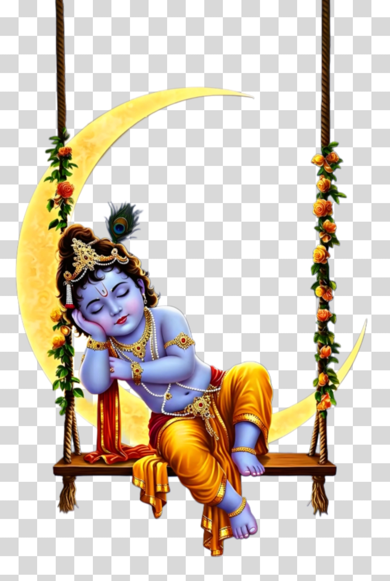 Divine Bal Krishna Sleeping on Swing PNG image download