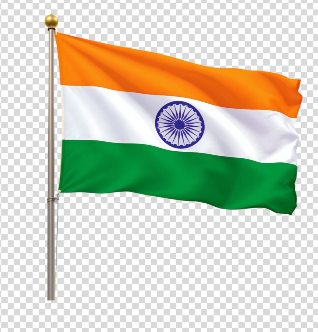 High Quality Indian Flag PNG – Transparent Background (Tiranga with Pole)