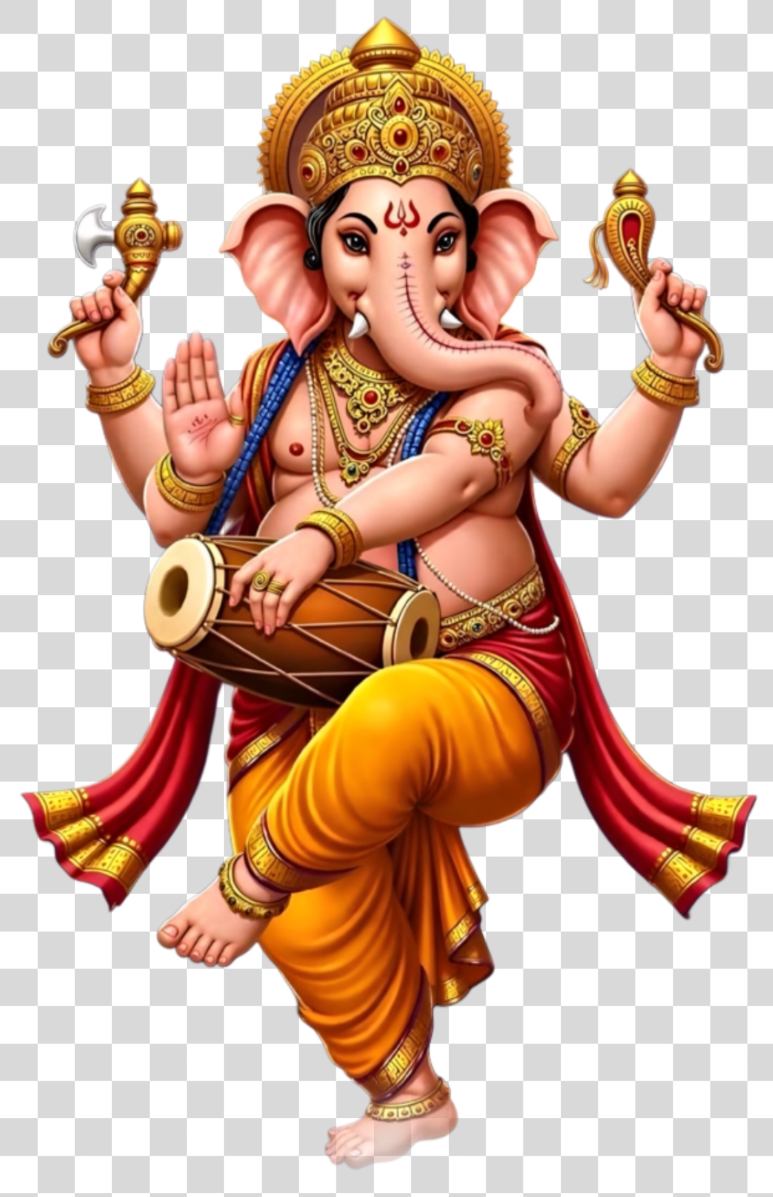 Dancing Lord Ganesha PNG Image with Dholak