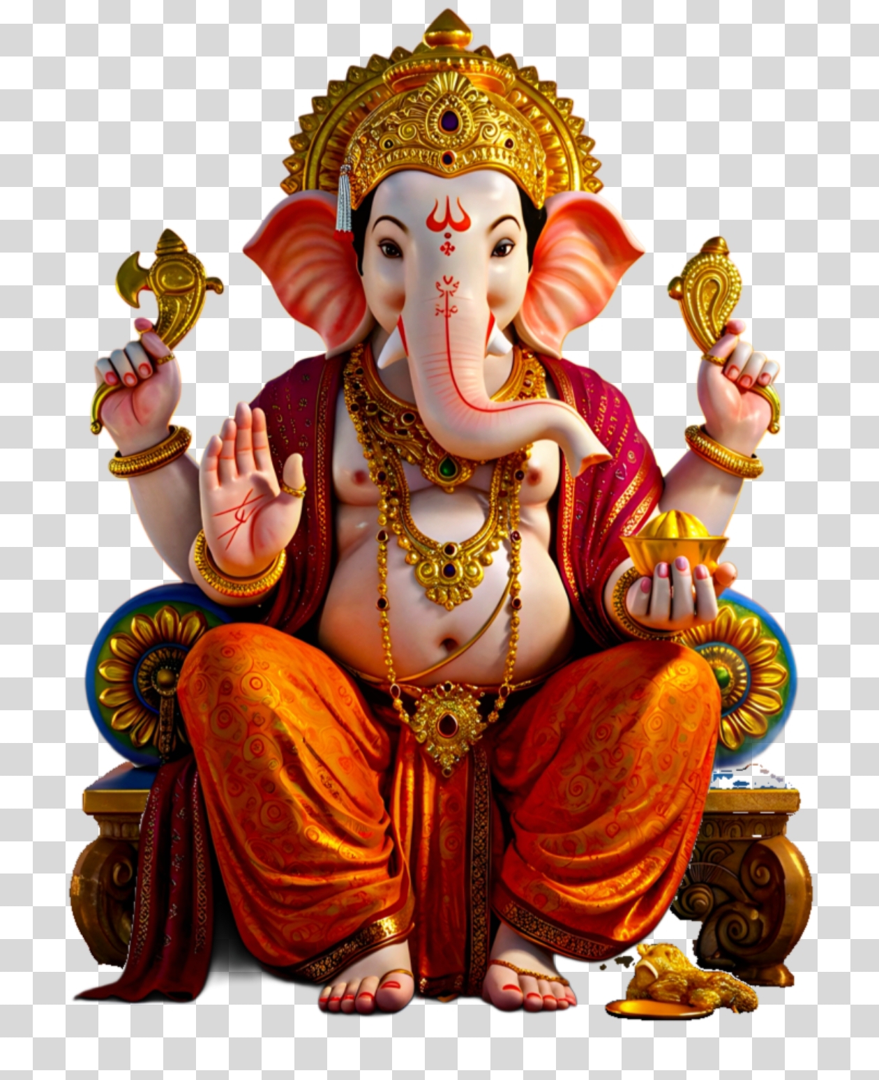 Lord Ganesha Seated on a Golden Throne PNG image 