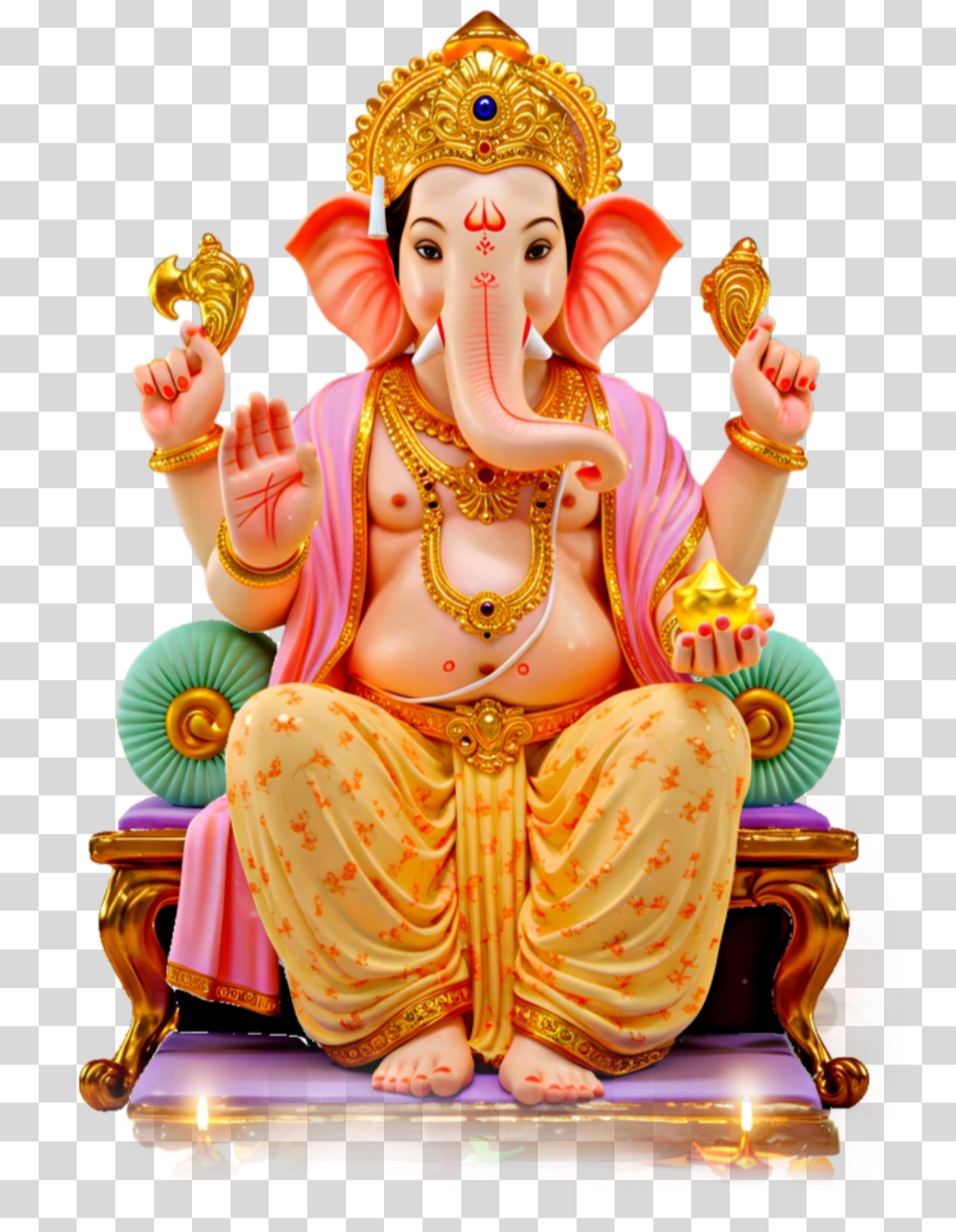Seated Lord Ganesha PNG with Diyas | Free HD Image