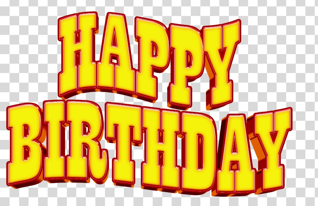 Happy Birthday PNG - 3D Yellow & Red Text Clipart (Transparent Background)